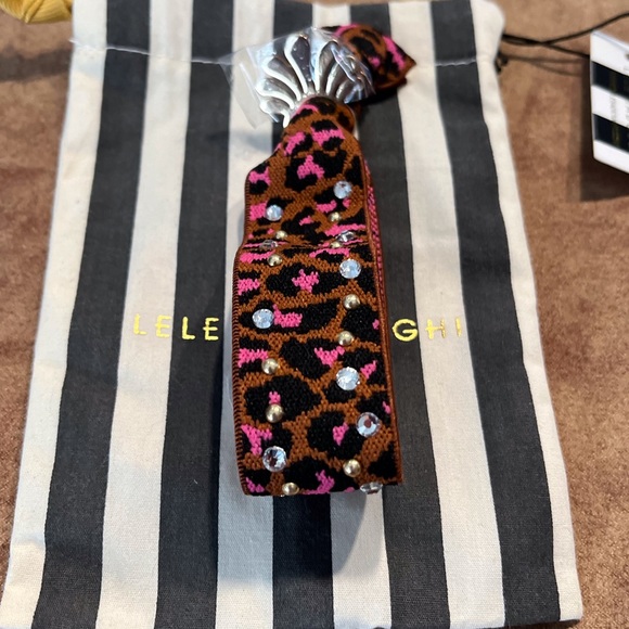LELE SADOUGHI NWT AUTHENTIC EMBELLISHED PINK  LEOPARD COLOR ELASTIC BRACELET - Picture 6 of 9